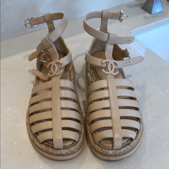 CHANEL Nude Leather Gladiator Sandals - Picture 1 of 3